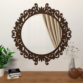 Motif Design Art Modern Round Shape Mirror with Wood Frame - Decor Mantra