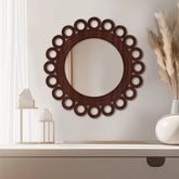 Motif Round Circular Design Art Wooden Wall Mirror - Decor Mantra