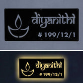 Personalized Waterproof Diya Design Laser Cut Metal LED Name Plate for Home Entrance