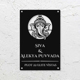 Personalized Laser Cut Ganesha Theme Metal Name Plate for Home – Vertical Steel Name Plate for Entrance & Outdoor
