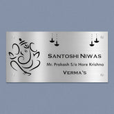 Personalized Ganesha & Diya Stainless Steel Metal Name Plate for Home | Custom Laser-Cut Design