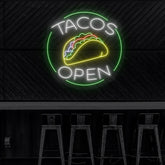 Tacos Open Circle Neon Sign