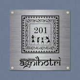 Personalized Metal Name Plate for Home – Warli Art Stainless Steel Name Plate