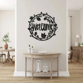 Welcome Floral Circle Metal Wall Art