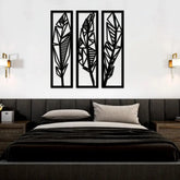 Three Tropical Leaf Frame Metal Wall Art