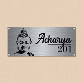 Personalized Gautam Buddha Stainless Steel Metal Name Plate for Home Entrance