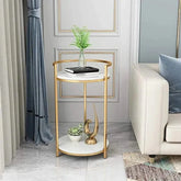 Hexagon Shape Marble Top Silver Stand Side Table