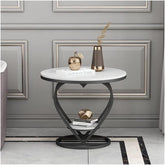 Premium Modern Heart Shaped Black Metal Finish with White Marble Night Stand Side Table - Decor Mantra