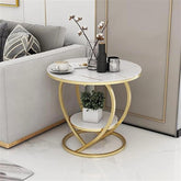 Premium Modern Heart Shaped Golden Metal Finish with White Marble Night Stand Side Table - Decor Mantra