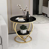 Premium Modern Heart Shaped Golden Metal with Black Marble Night Stand Side Table - Decor Mantra