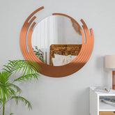 Premium Quality Asymmetric Designer Copper Finish Round Wall Mirror - Decor Mantra