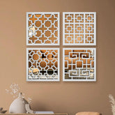 Regal Intricate Pattern Wooden Mirror Wall Art Set of 4 - Decor Mantra