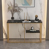 Shelf Sintered Stone Top Black & Gold Console Table - Decor Mantra