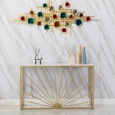 Sun Ray Pattern Designer White Marble Golden Console Table - Decor Mantra