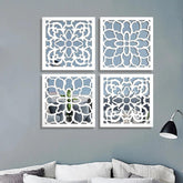 Traditional Intricate Pattern Wooden Mirror Wall Art Set of 4 - Decor Mantra