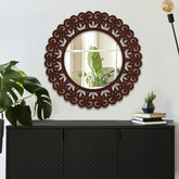 Unique Creation Art Rounded Shape Design Wood Wall Mirror - Decor Mantra
