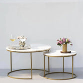 White Marble Round Iron Stand Coffee Tables Set of 2 - Decor Mantra