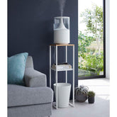 Wood Pedestal 2-Tier Square Shape White Stand End Side Table - Decor Mantra