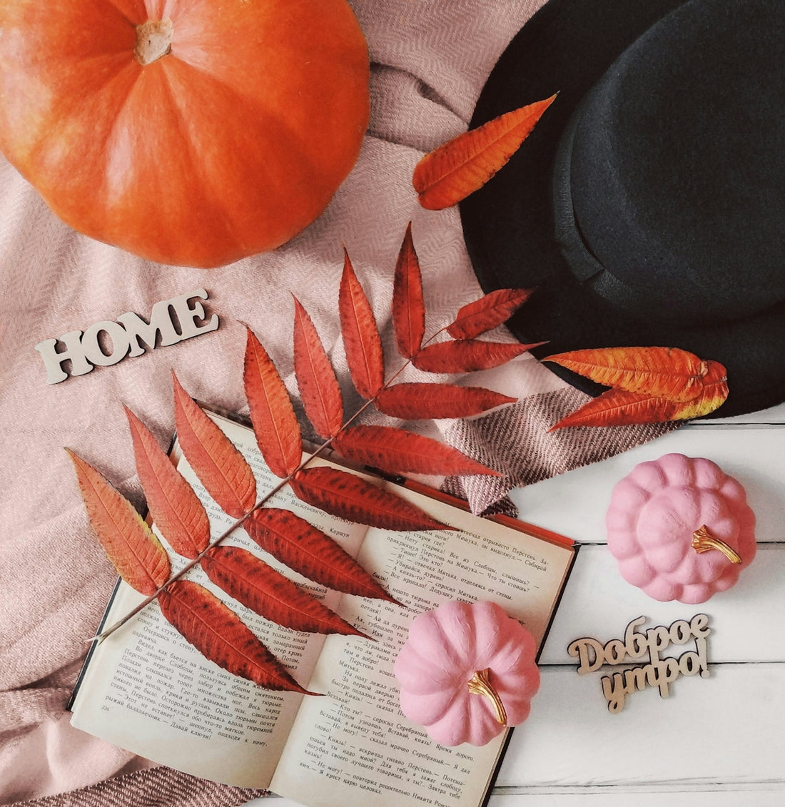 Autumn still life with pumpkins and leaves