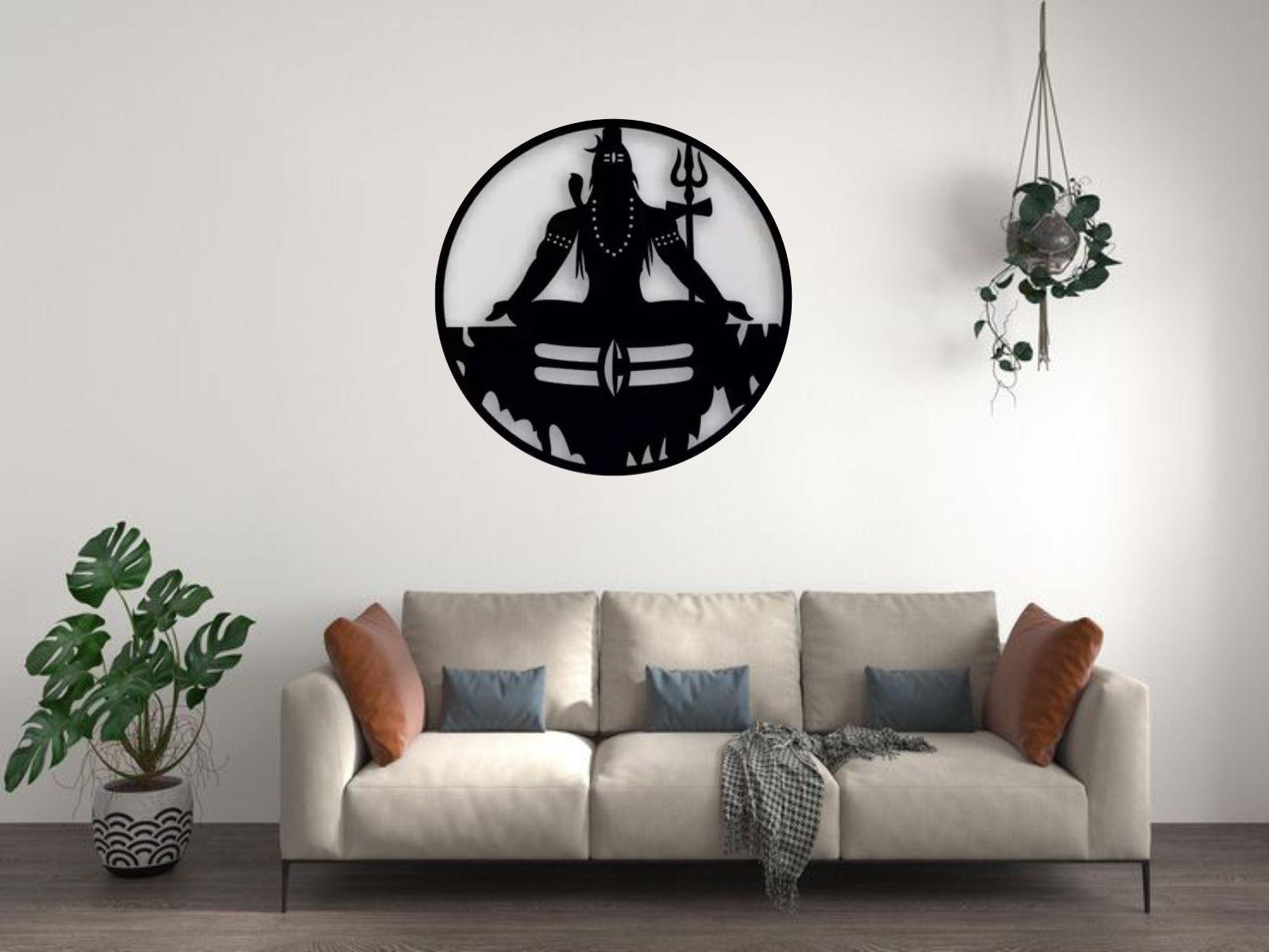 Mahadev Shiv Ji Wall Decor MDF Wood Backlit Wall Art With LED Light For Living Room - Decor Mantra 