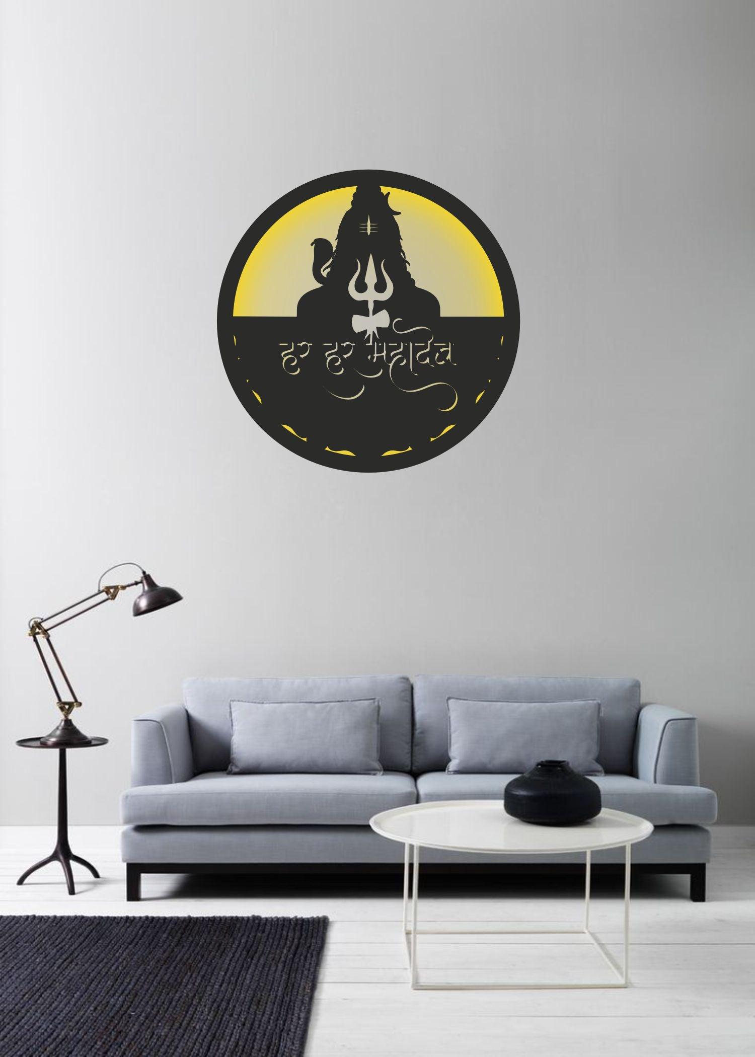 Har Har Mahadev LED Wall Decor MDF Wood Backlit Wall Art With LED Light For Living Room - Decor Mantra 