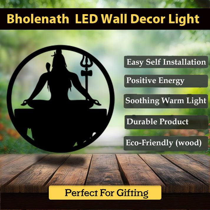 Bholenath LED Wall Decor MDF Wood Backlit Wall Art With LED Light For Living Room - Decor Mantra 