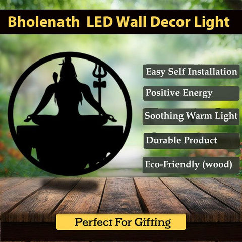 Bholenath LED Wall Decor MDF Wood Backlit Wall Art With LED Light For Living Room - Decor Mantra 
