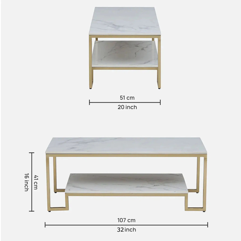 Metal Coffee Table with Brass Finish and Porcelain Top DECORMANTRA