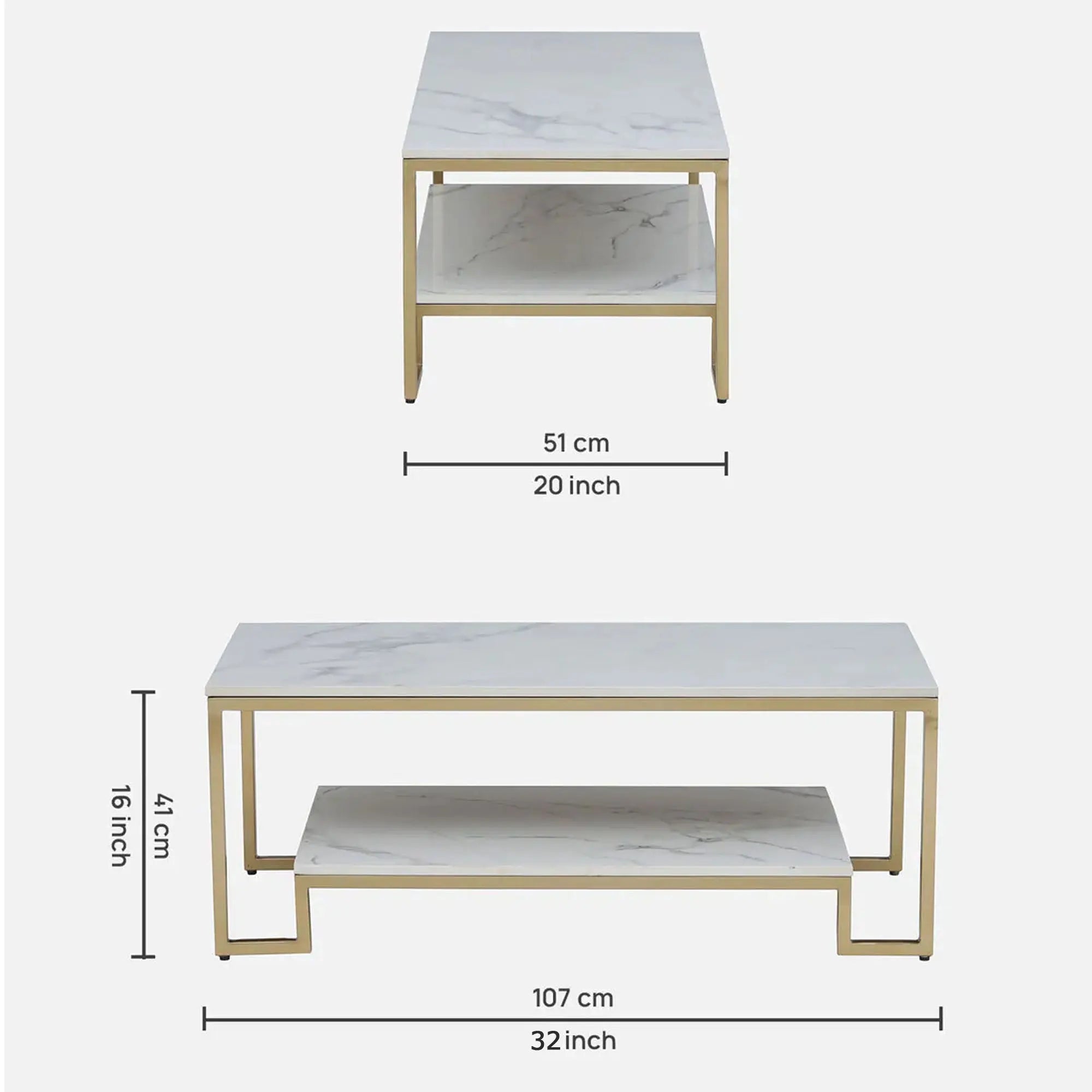 Metal Coffee Table with Brass Finish and Porcelain Top DECORMANTRA