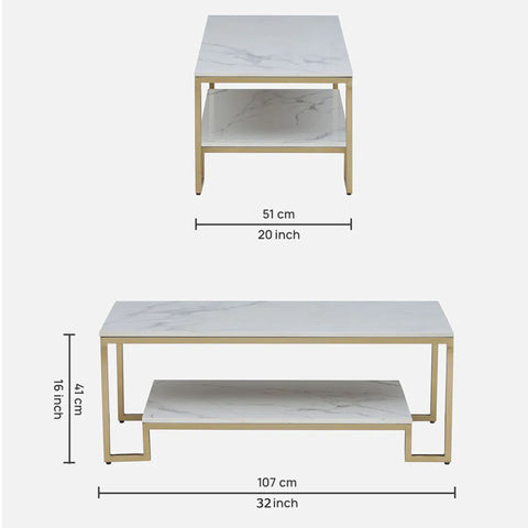 Metal Coffee Table with Brass Finish and Porcelain Top