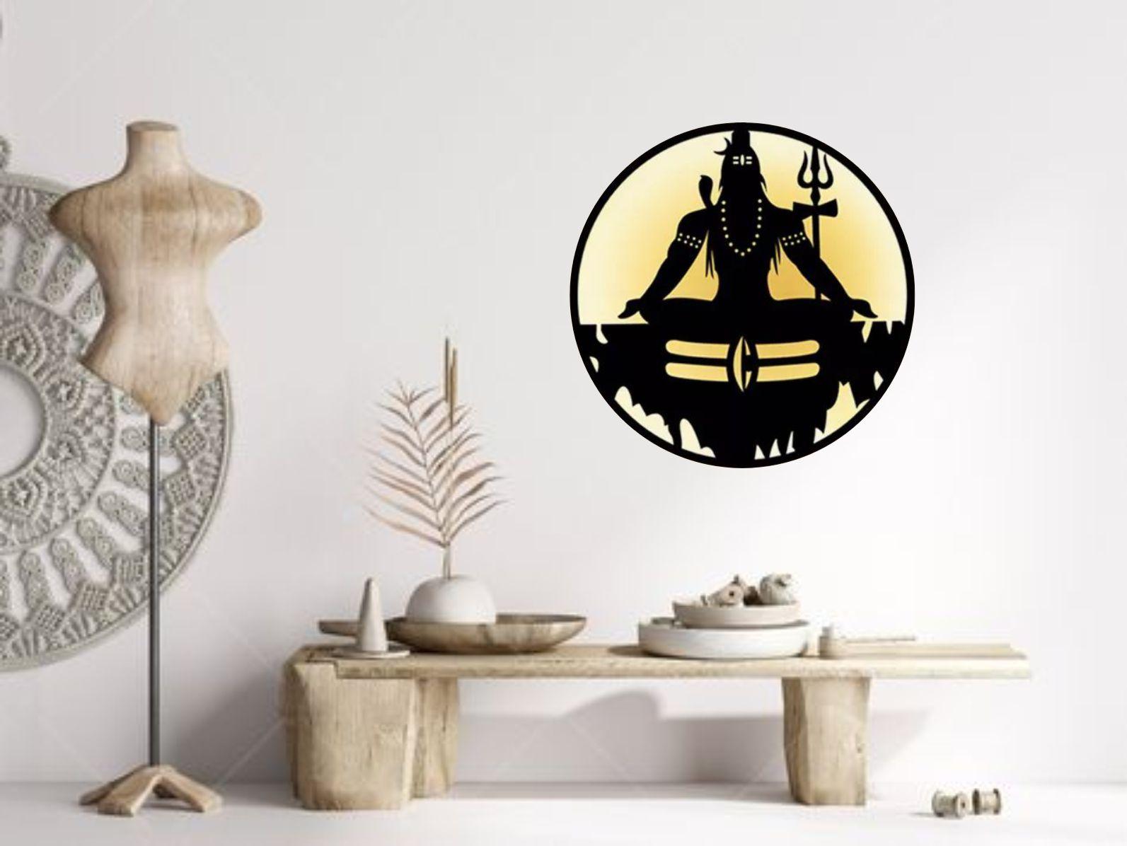 Mahadev Shiv Ji Wall Decor MDF Wood Backlit Wall Art With LED Light For Living Room - Decor Mantra 