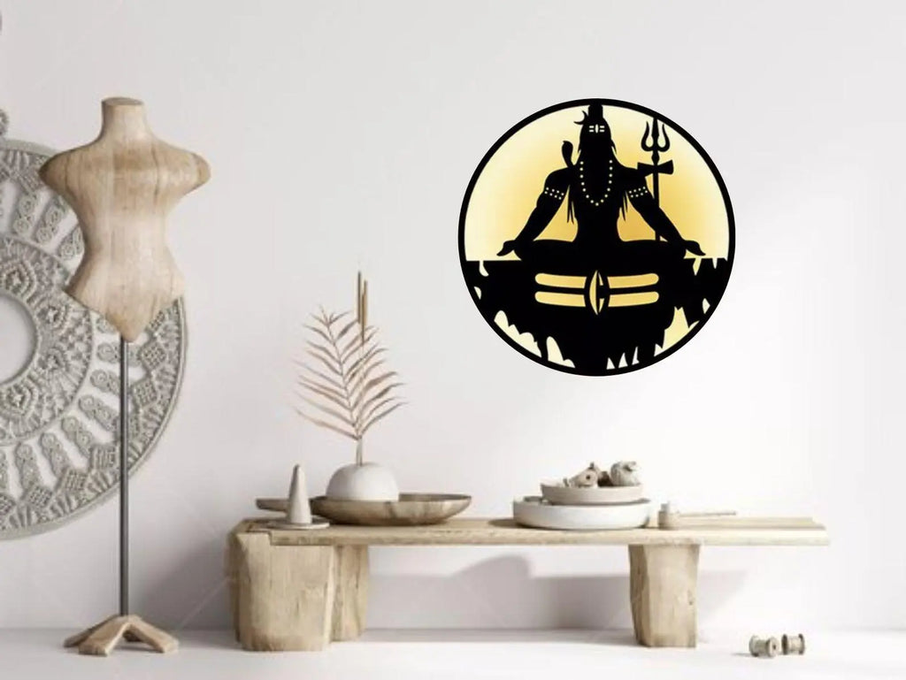 Mahadev Shiv Ji Wall Decor MDF Wood Backlit Wall Art With LED Light For Living Room - Decor Mantra 