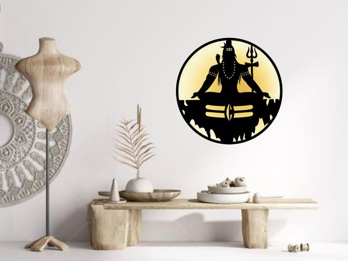 Mahadev Shiv Ji Wall Decor MDF Wood Backlit Wall Art With LED Light For Living Room - Decor Mantra 