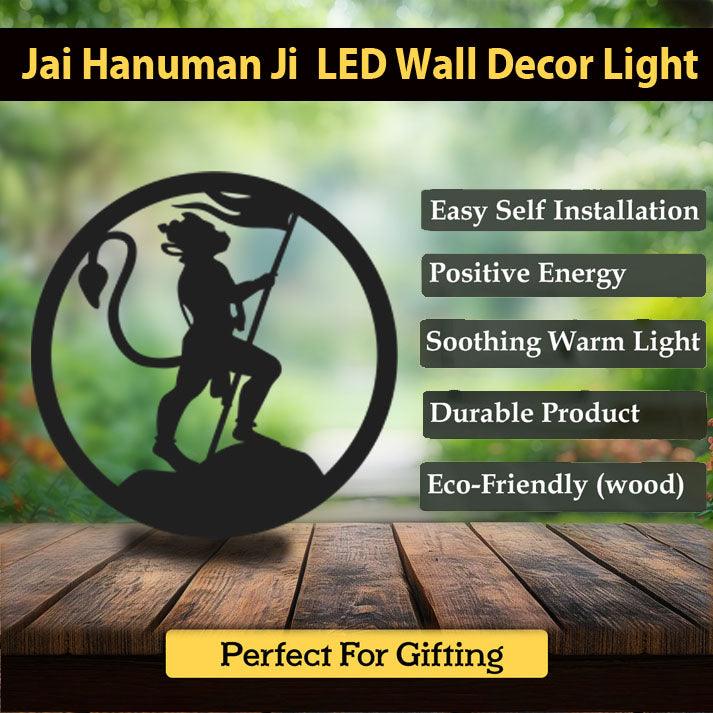 Jai Hanuman Ji LED Wall Decor MDF Wood Backlit Wall Art With LED Light For Living Room - Decor Mantra 