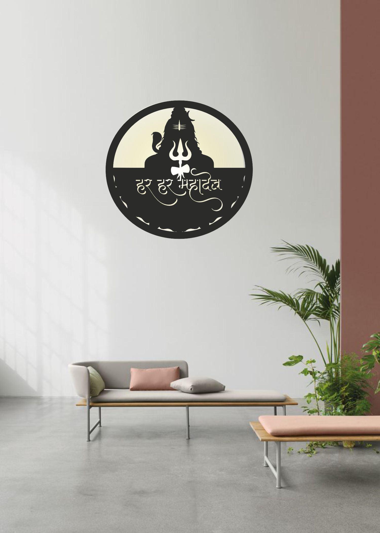 Har Har Mahadev LED Wall Decor MDF Wood Backlit Wall Art With LED Light For Living Room - Decor Mantra 