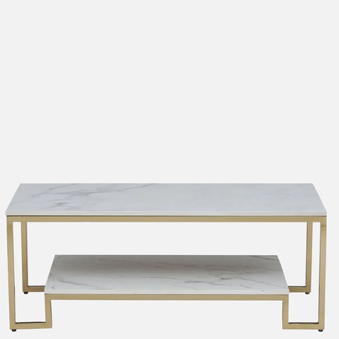 Metal Coffee Table with Brass Finish and Porcelain Top