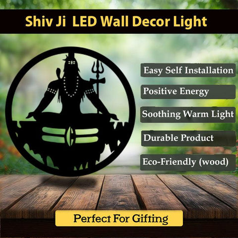 Mahadev Shiv Ji Wall Decor MDF Wood Backlit Wall Art With LED Light For Living Room - Decor Mantra 