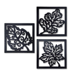 Wooden 3 Pieces Square Tree Leaf Wall Art Panel Frame - Decor Mantra 
