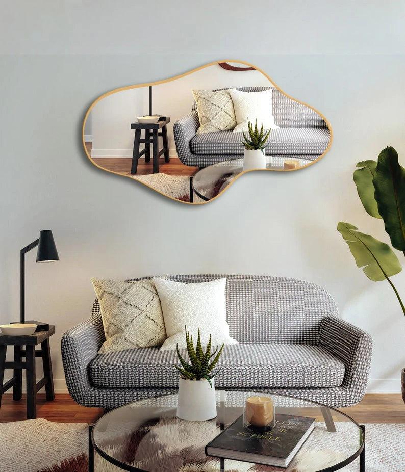 Asymmetrical Irregular Bathroom Decor Mirror with Black Wooden Finish - Decor Mantra 