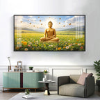 Buddha In Peaceful Nature Glass Finish Horizontal Wall Art