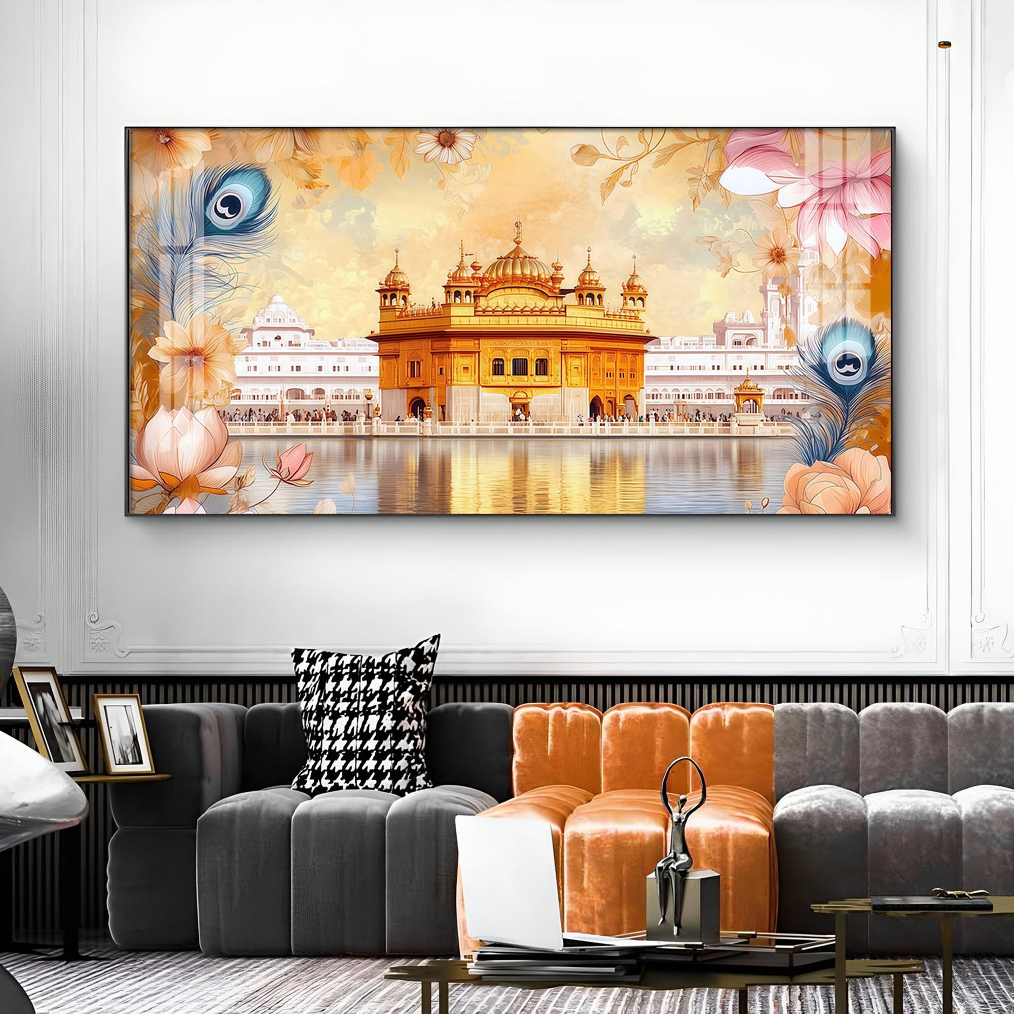 Golden Temple Glass Finish Horizontal Wall Art