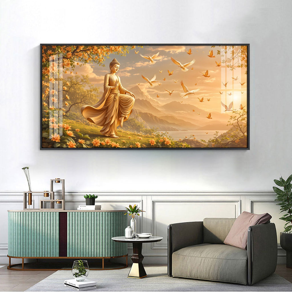 Gudiance Of Light Buddha Glass Finish Horizontal Wall Art