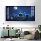 Buddha In Moonlight Glass Finish Horizontal Wall Art