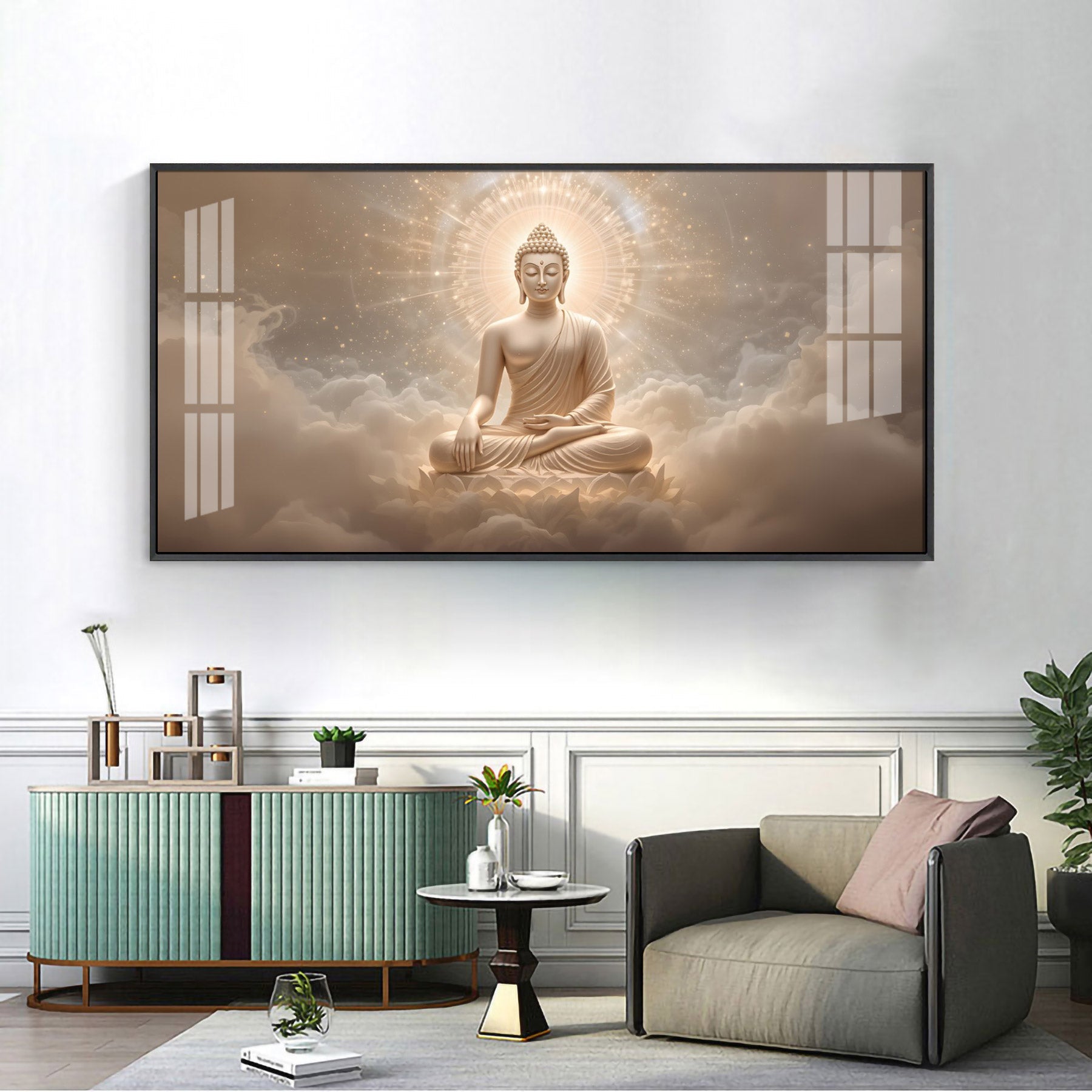 Majestic Buddha Aura Glass Finish Horizontal Wall Art