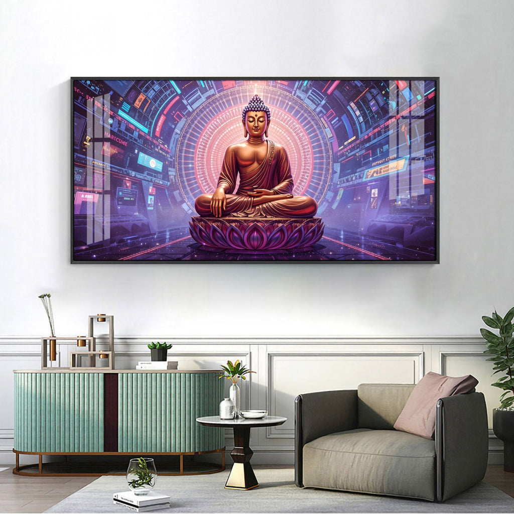Abstract HCmony Of Buddha Glass Finish Horizontal Wall Art