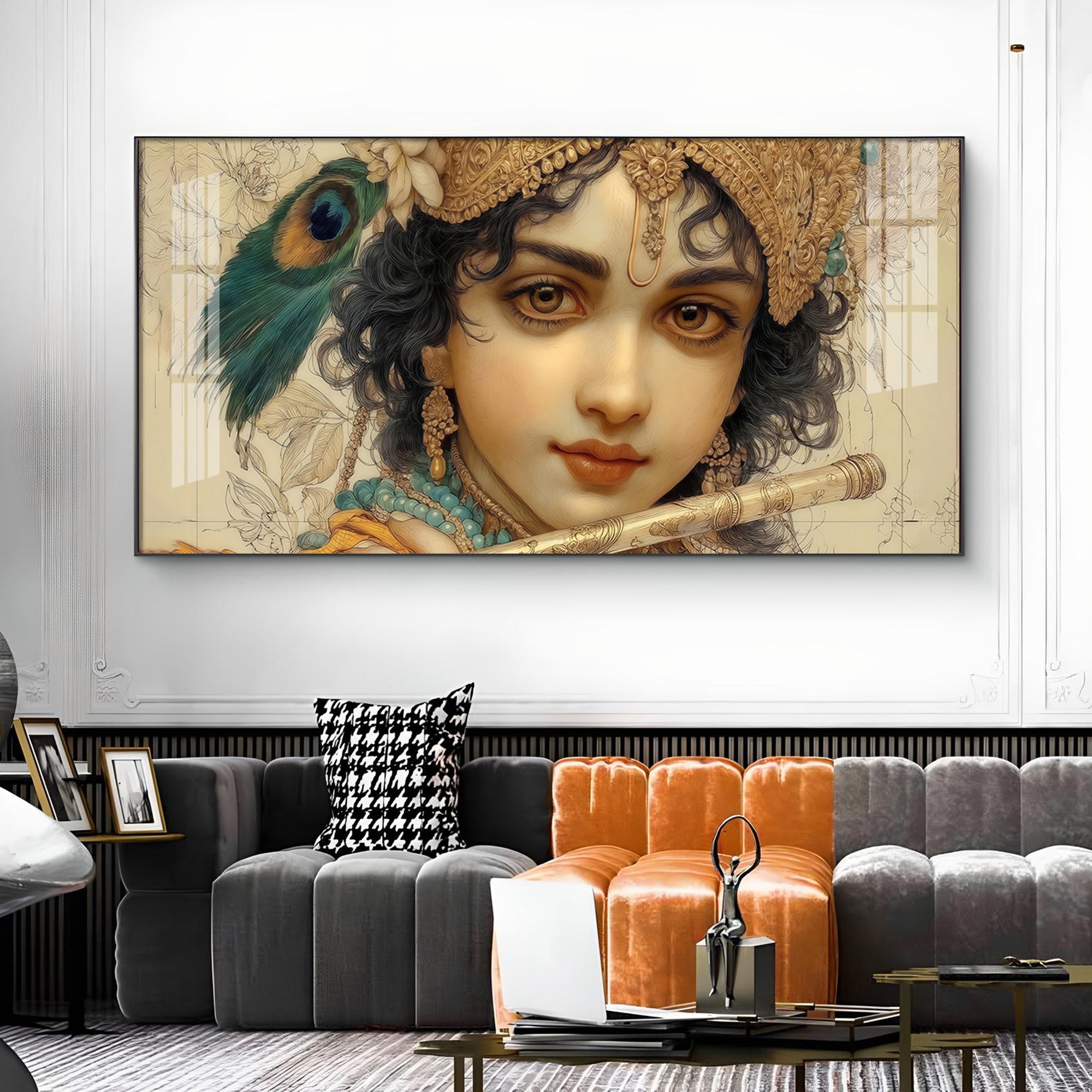 Shri Krishna Glass Finish Horizontal Wall Art