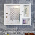 Sturdy Premium Wooden Bathroom Storage Cabinet with Mirrors & 5 Spacious Shelves with White Finish - Decor Mantra 