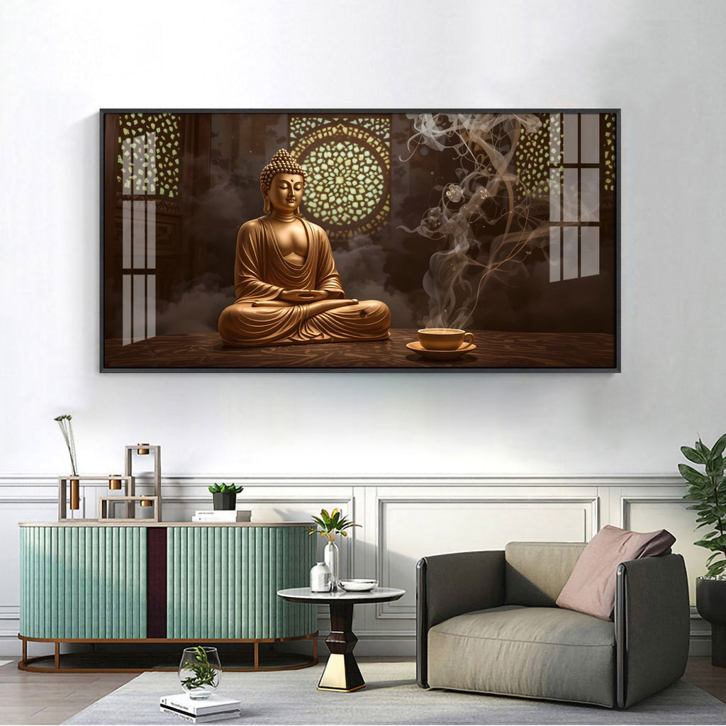 Buddha In Peace Glass Finish Horizontal Wall Art