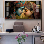 Beauty Couple Radha Krishna Glass Finish Horizontal Wall Art