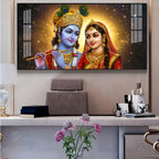Sri Radhe Krishna Loving CHCm Glass Finish Horizontal Wall Art